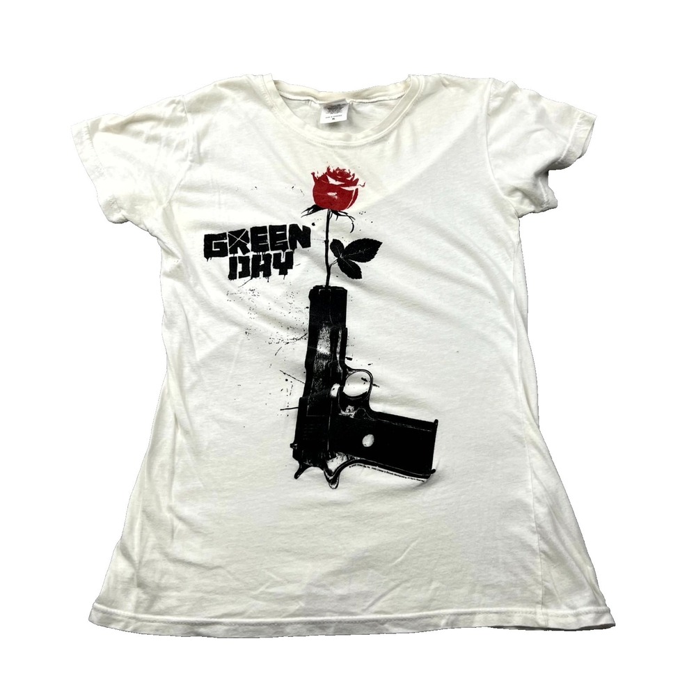 Green Day Rose & Gun Bay Island Sportswear T Shirt Womens XL White Cotton